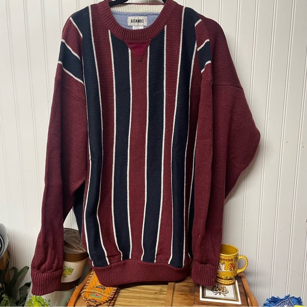 Vintage 80’s Gitano Striped Grandpa Sweater Size 2XL